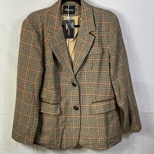 Ebossy Brown and Orange Hounds Tooth Button Down Blazer Size XXL